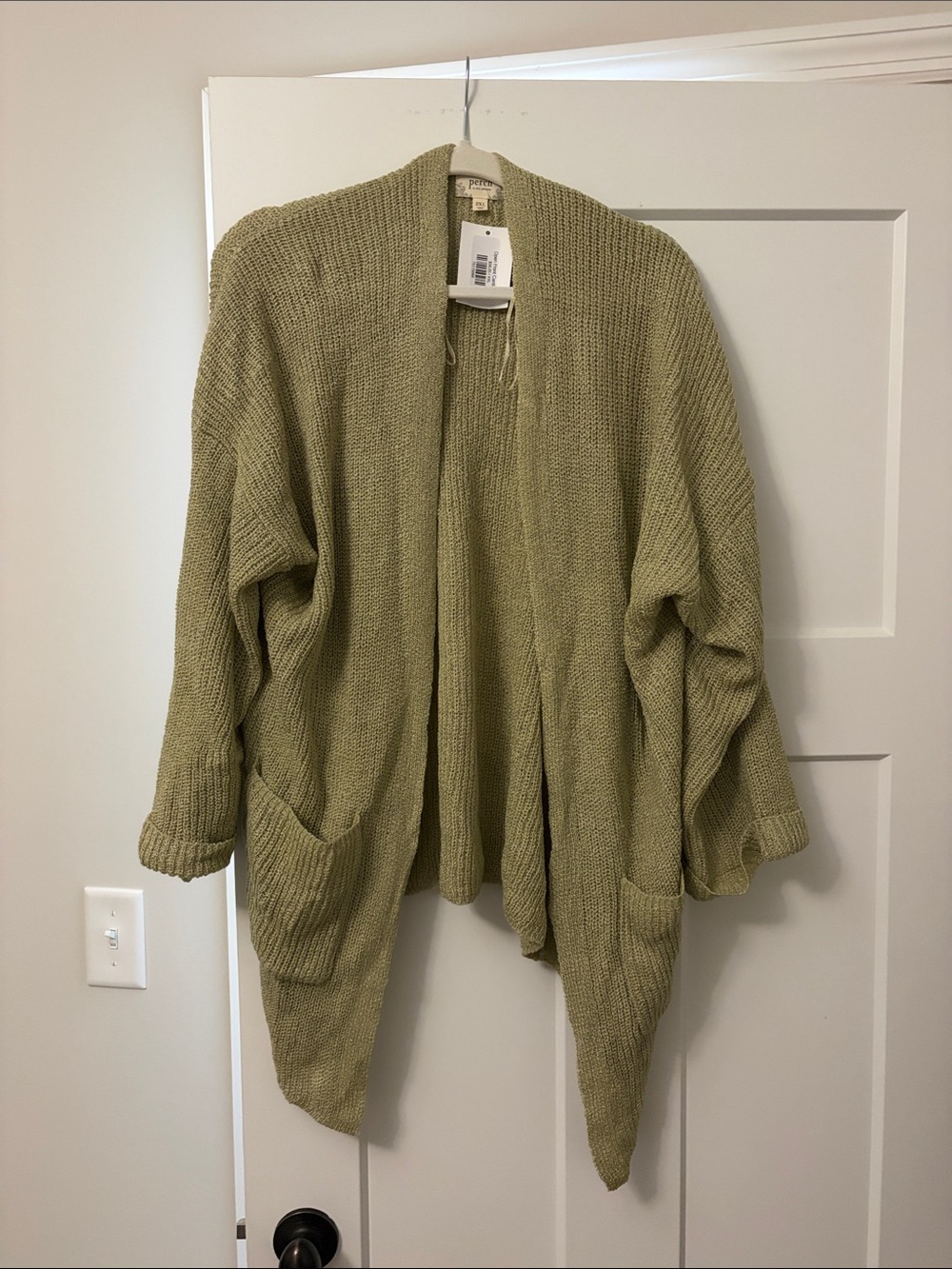 Olive Open-Front Knit Cardigan Sweater